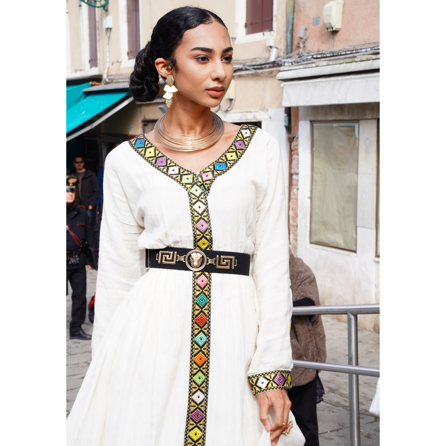 The Nigisiti Dress is a stunning, handwoven and hand-embroidered dress made with 100% Ethiopian cotton. It's flowing, loose design makes it perfect for vacations, holidays, and special occasions. The intricate embroidery is done by hand, making each piece unique and one-of-a-kind. It's a beautiful and comfortable choice for anyone looking to make a statement at their next event or vacation.konjohabeshaAuthentictilif handmadefall2023fashionShamayim